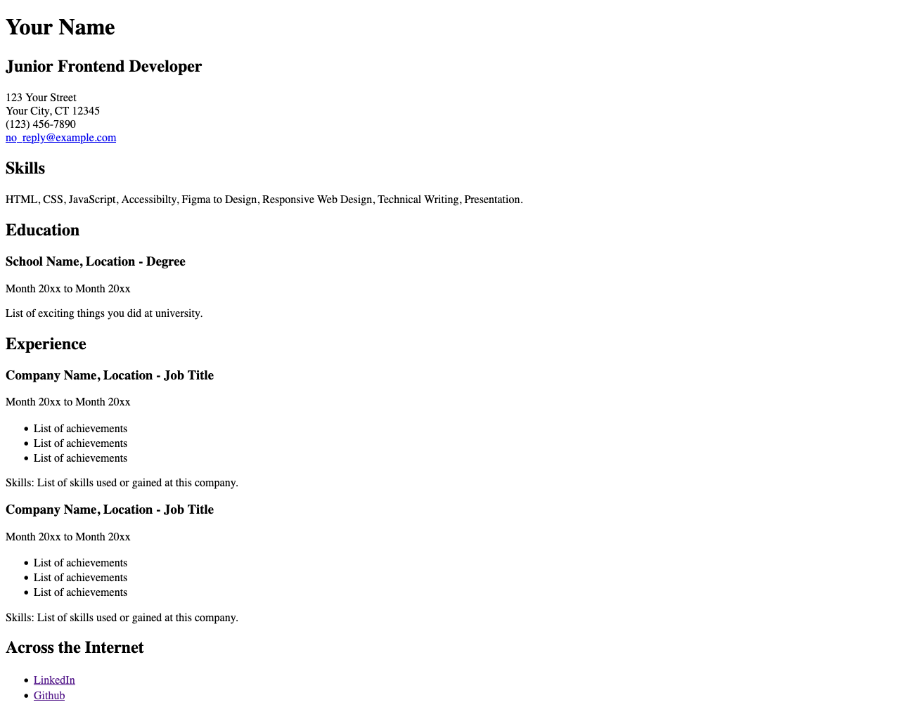 Single Page CV